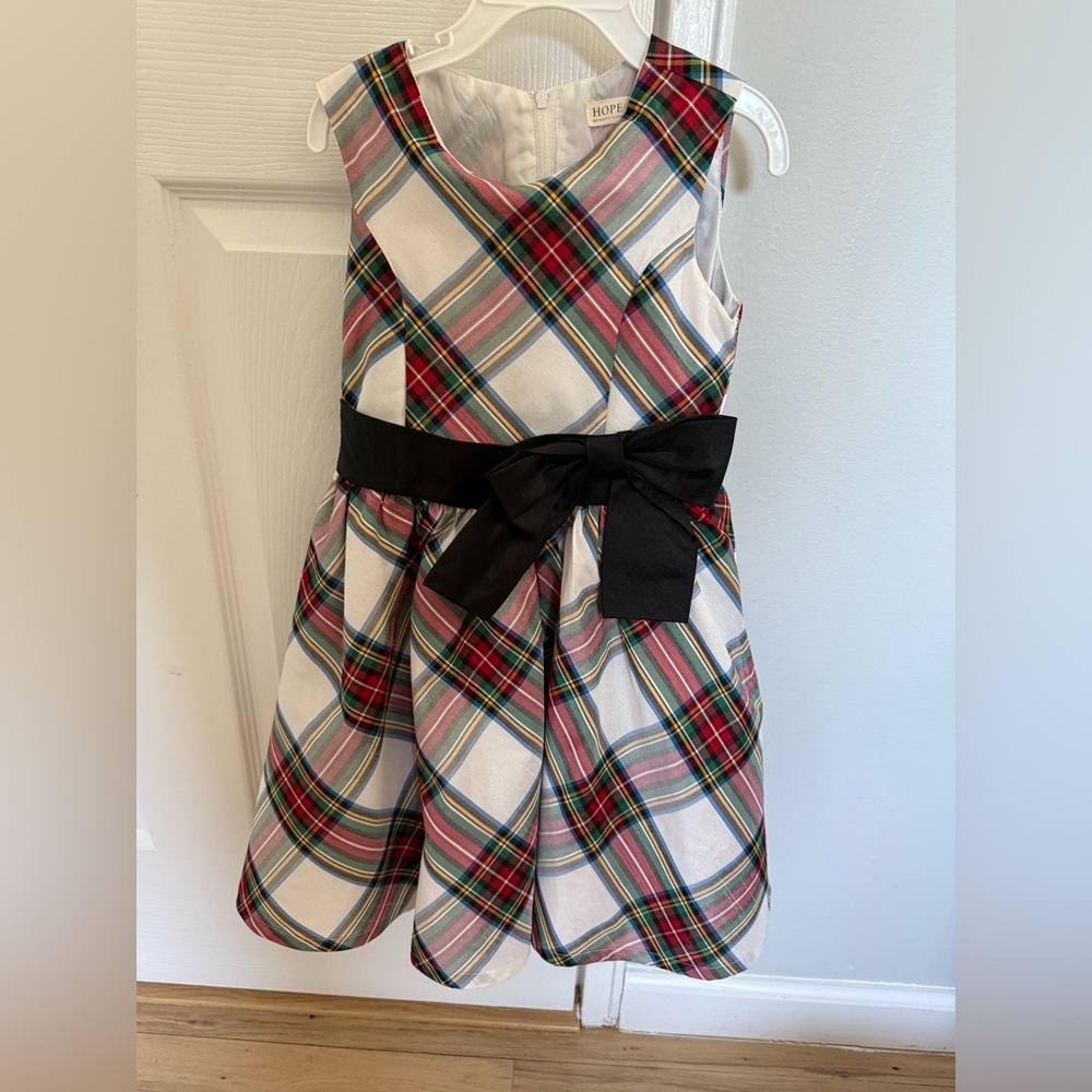 Plaid Kids Dress with Black Bow